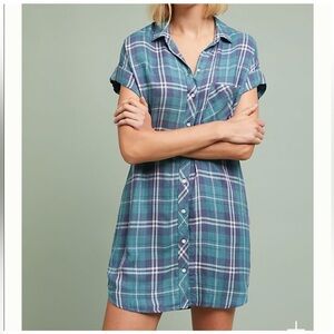 Cloth & Stone Blue and Green Plaid Mini Dress